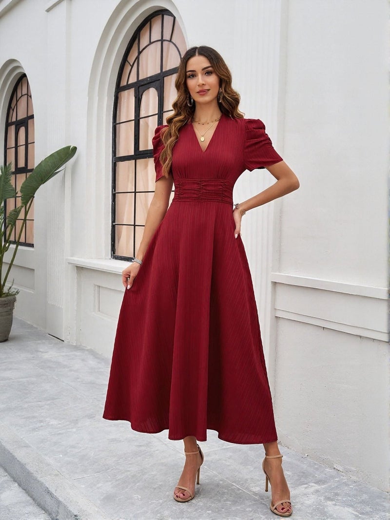OUTZIDR Red Fit And Flare Midi Dress - Image 1